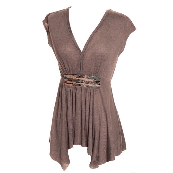 NWOT Anthropologie Beaded Taupe Top - Picture 2 of 2